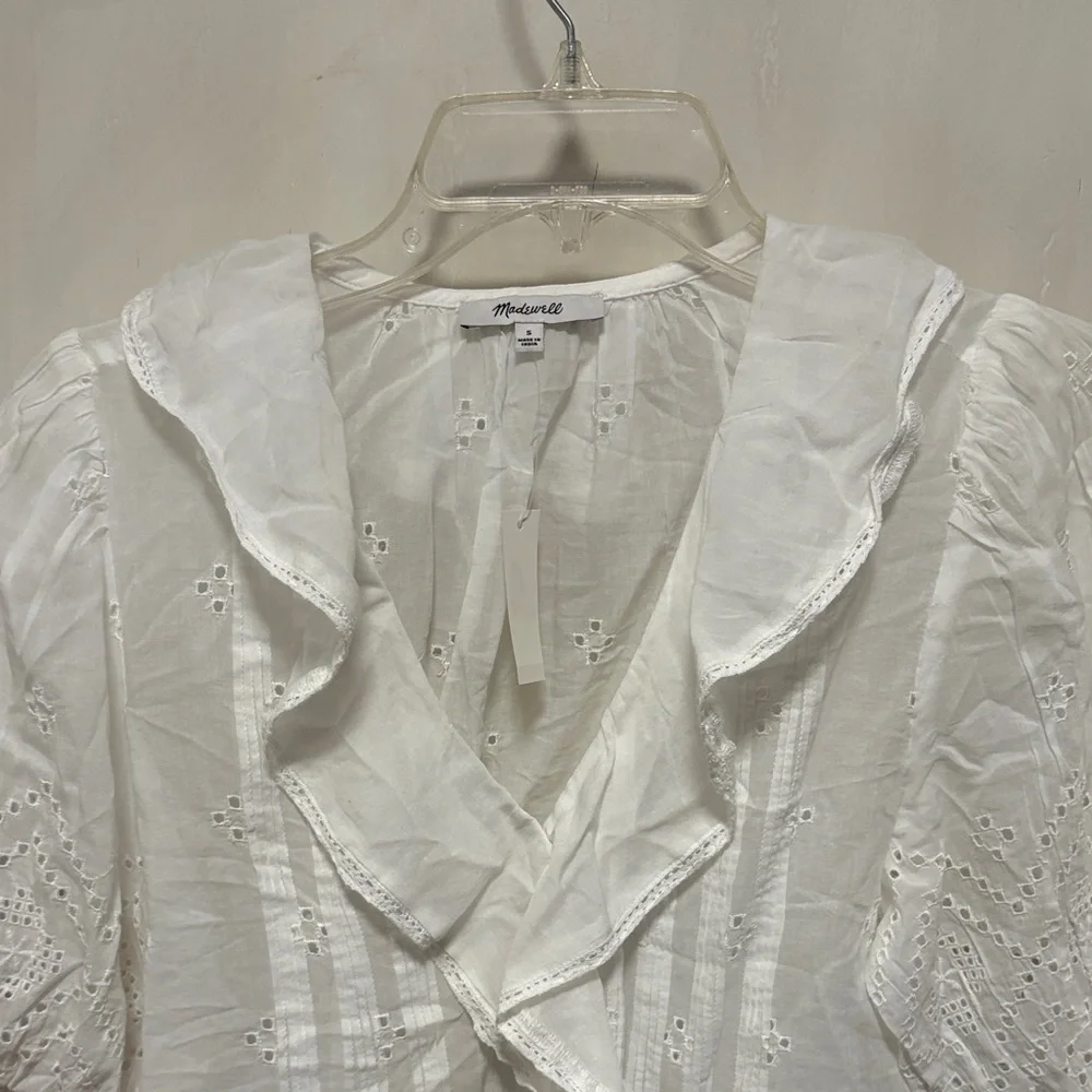 Madewell White Eyelet Ruffle Puffy Sleeve Blouse Top Brand New - Picture 7 of 15